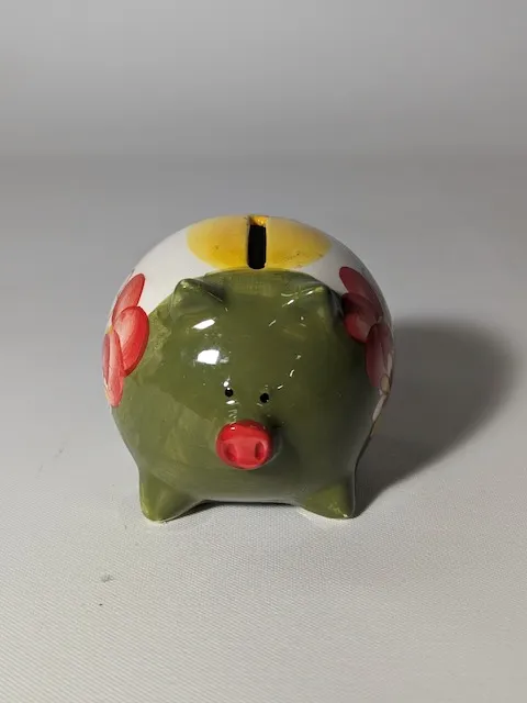 陶瓷綠色花朵圖騰小豬撲滿 2