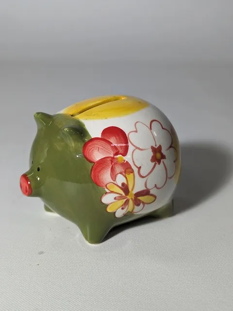 陶瓷綠色花朵圖騰小豬撲滿 3