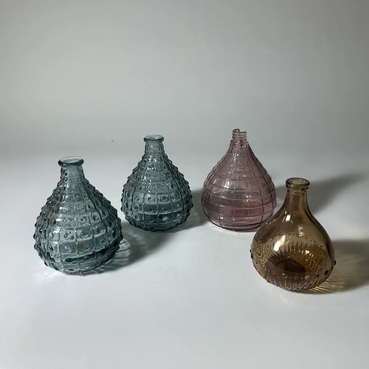 玻璃藍色粉色棕色小花瓶