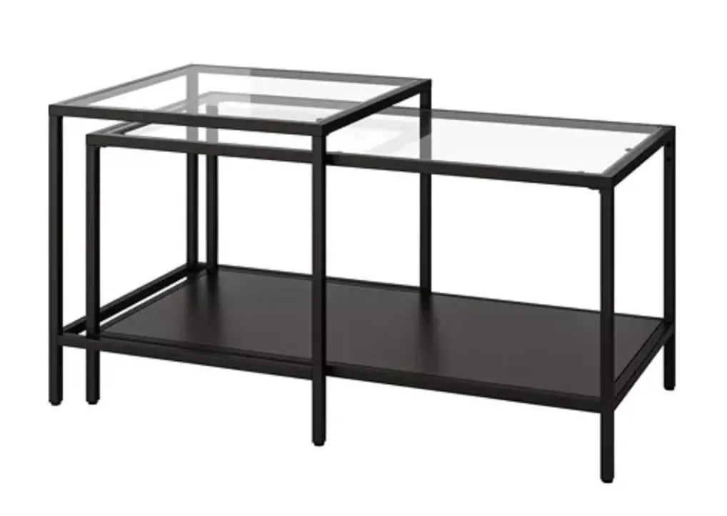 黑鐵玻璃ikea VITTSJÖ子母茶几L90W50H50