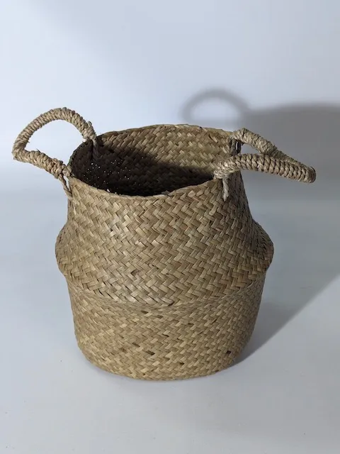 藤編棕色圓型提把編織籃(植物套盆款) 2