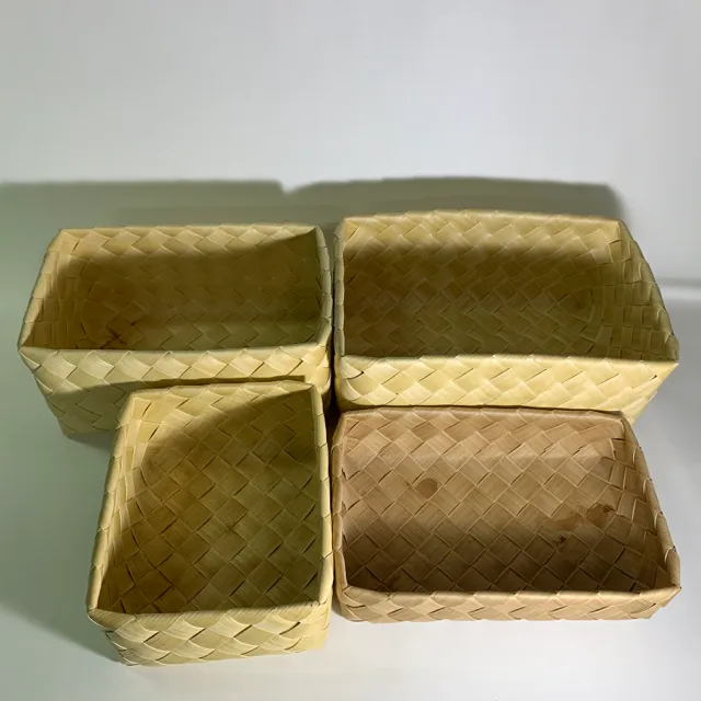 葉編米色方形編織置物籃