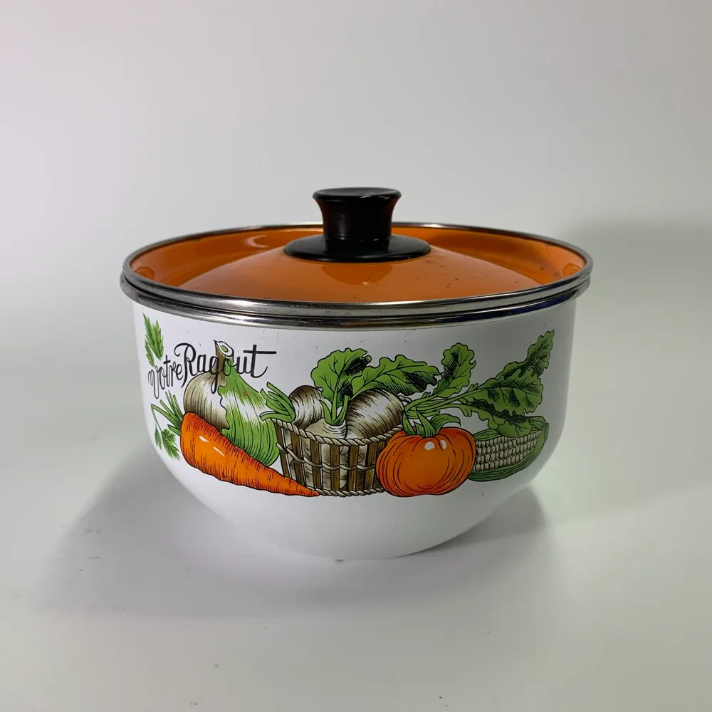 琺瑯橘色蔬菜圖案湯鍋