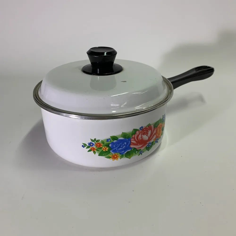 珐瑯白色花朵圖騰白蓋牛奶鍋