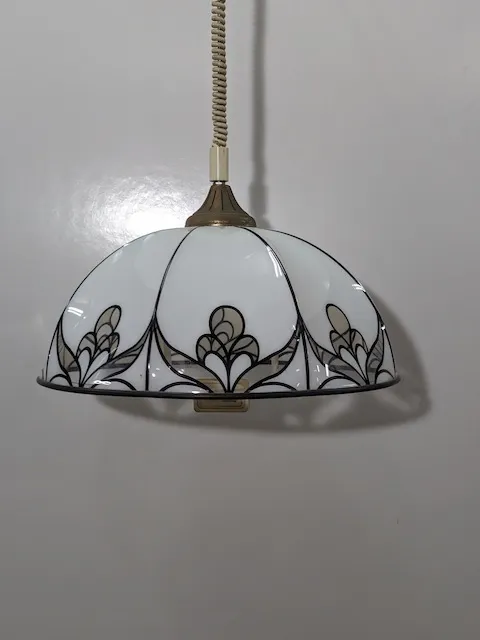白色塑膠昭和洋式花紋伸縮吊燈