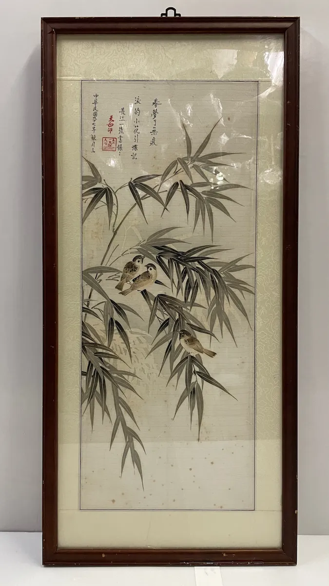 木框直式<<春夢了無痕>>水墨畫