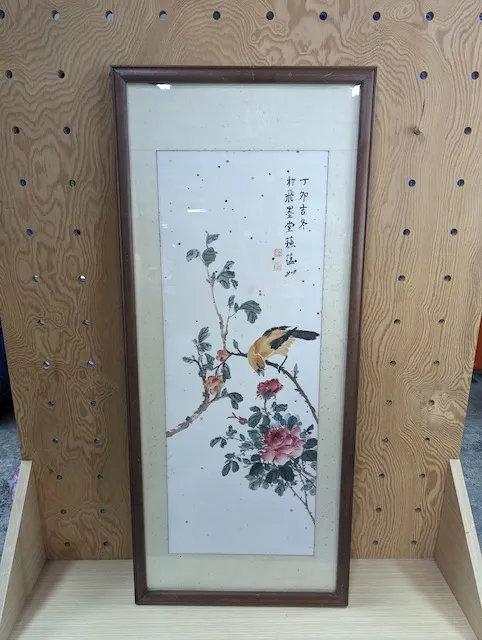 木框直式花鳥水墨畫