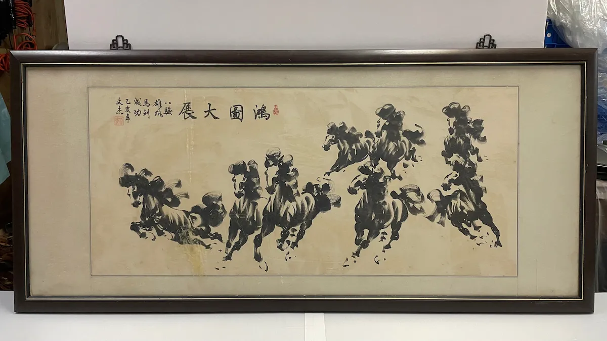 木框<<鴻圖大展>>八駿圖水墨畫