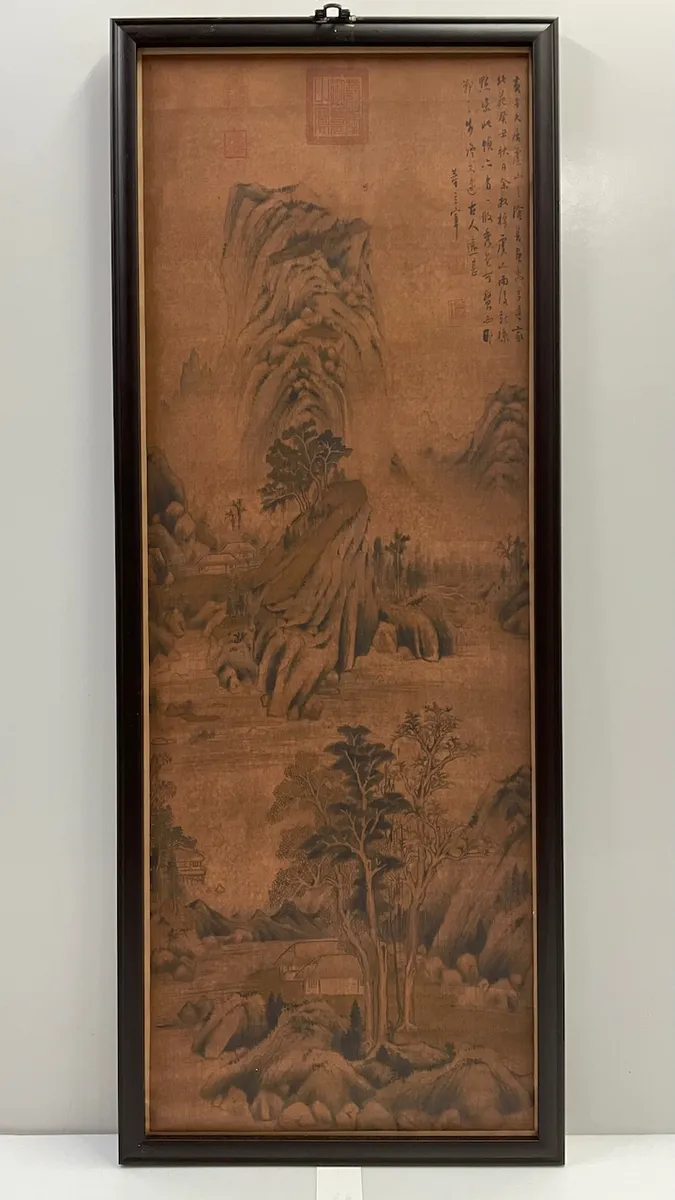木框直式作舊山水畫輸出