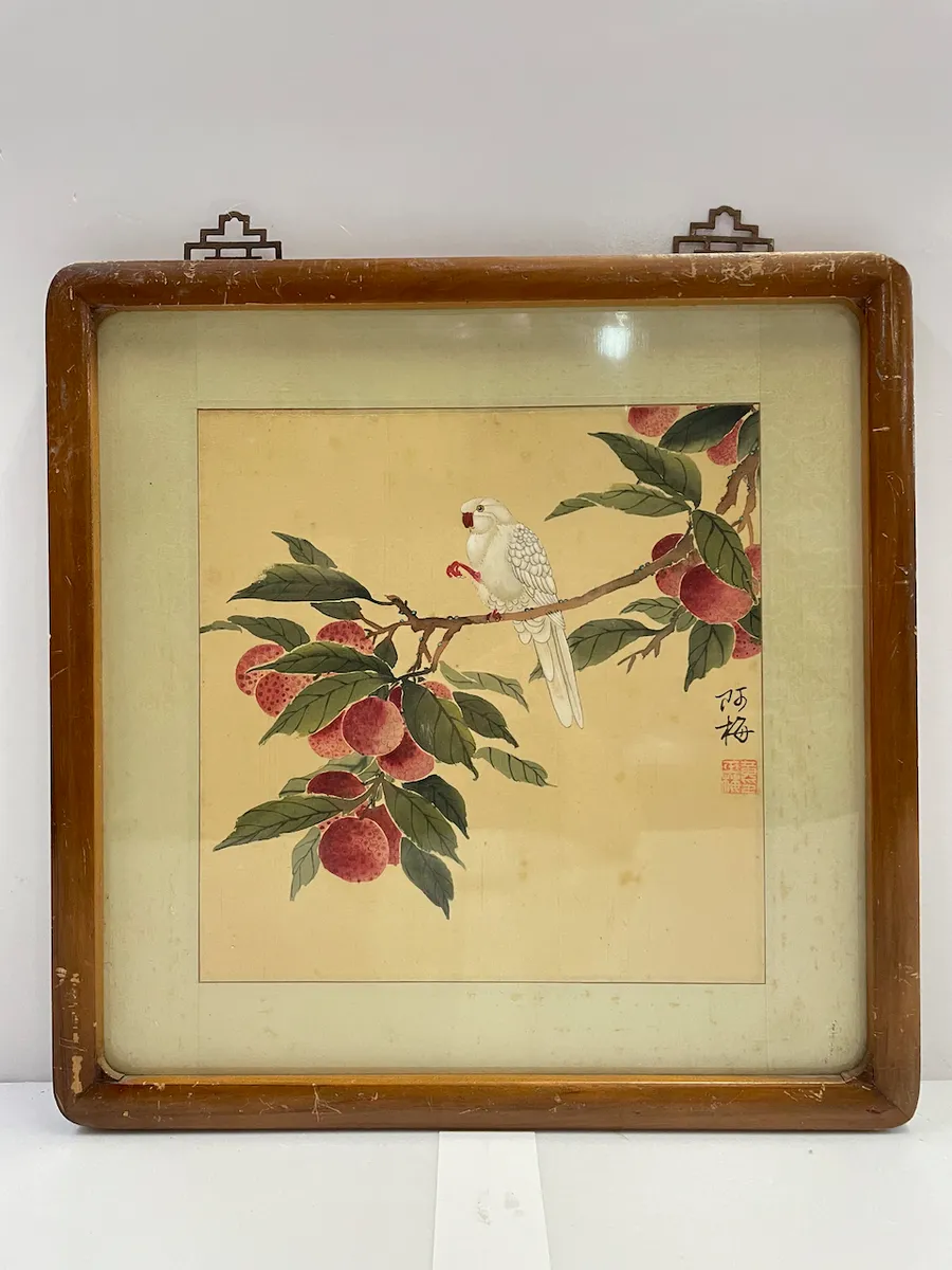 木框白鳥荔枝樹水墨畫