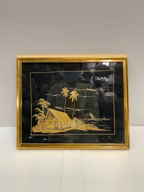 鋁金框 金色房子海景圖