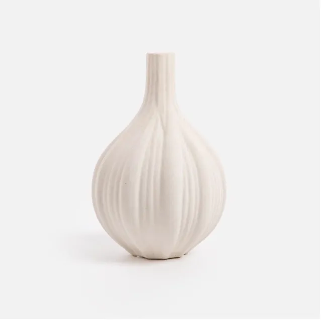 陶瓷窄口白色線條花器 矮