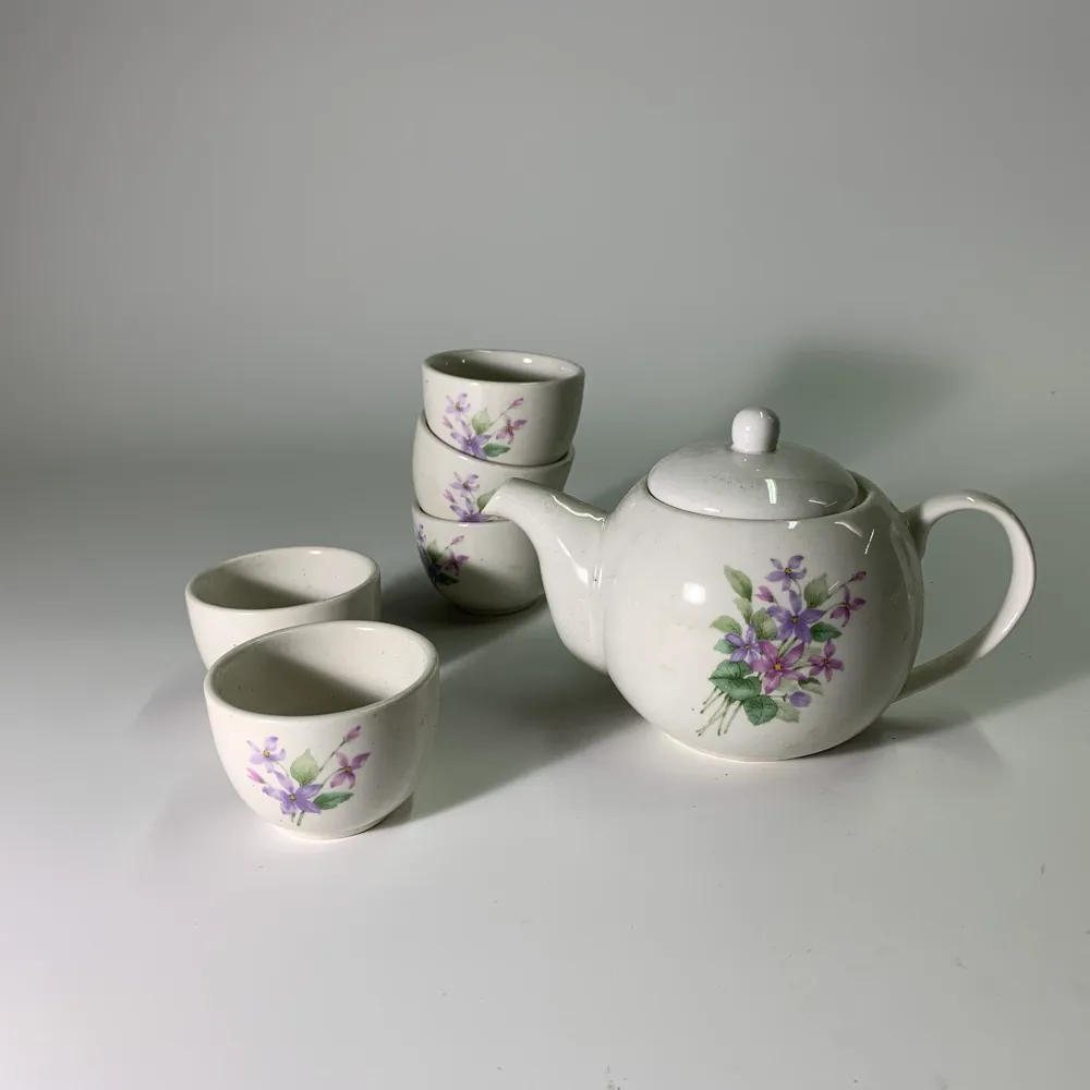 陶瓷下午茶杯盤1組 花圖案 盒裝 1壺5杯