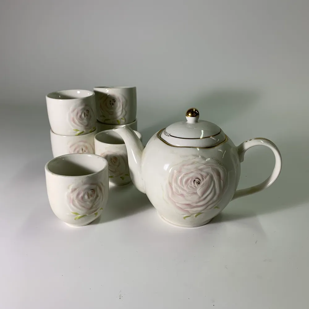 陶瓷下午茶杯盤1組 rose 圖案 盒裝 1壺6杯