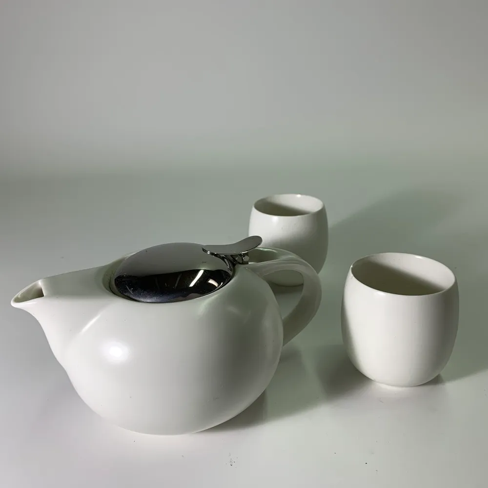 白色陶瓷下午茶杯盤1組 1壺2杯 不鏽鋼蓋子
