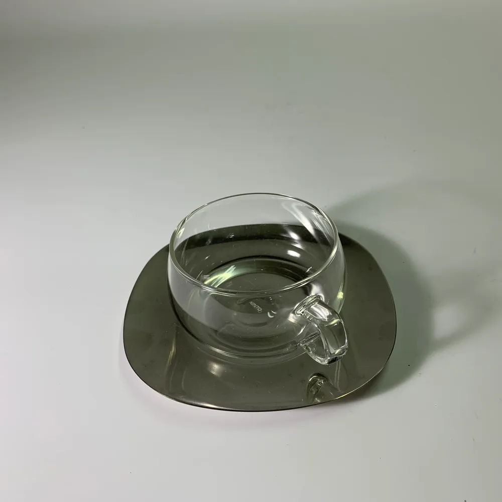 下午茶玻璃杯不鏽鋼盤 1組