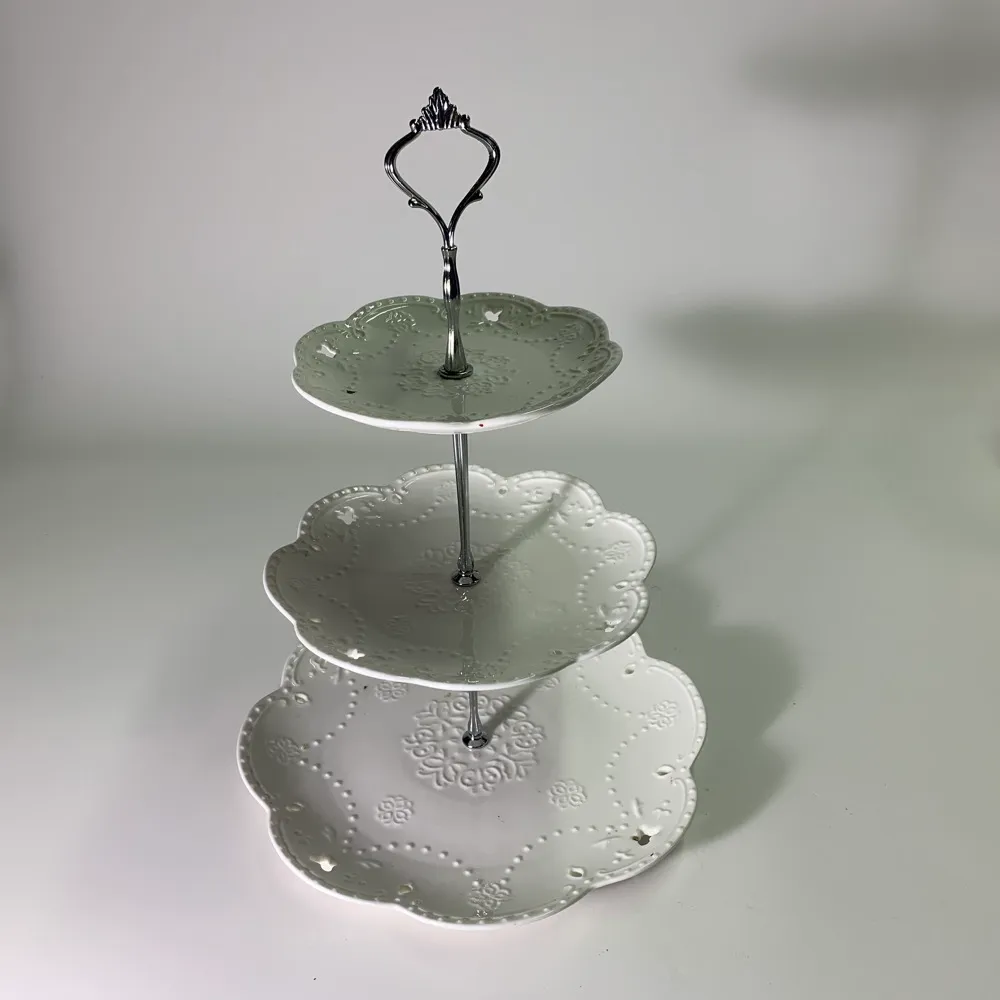 下午茶三層盤架 白色陶瓷盤