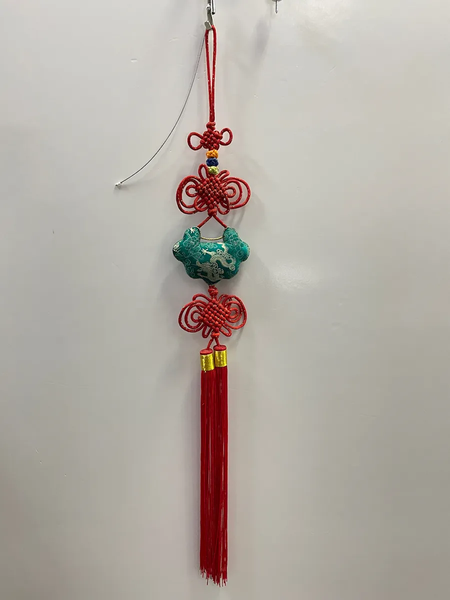 中國結+如意刺繡龍圖掛飾