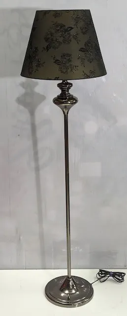 黑色花紋布質燈罩電鍍立燈