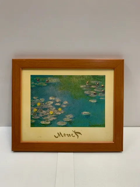 木框莫內湖畔蓮花複製畫